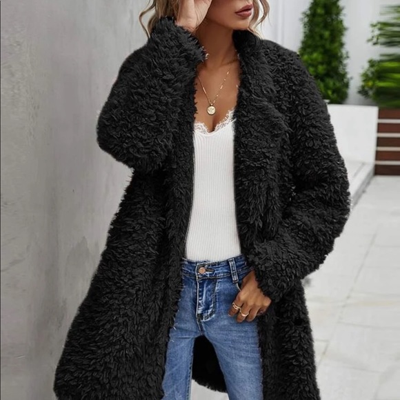 Black Vegan Fur Coat - Picture 2 of 6